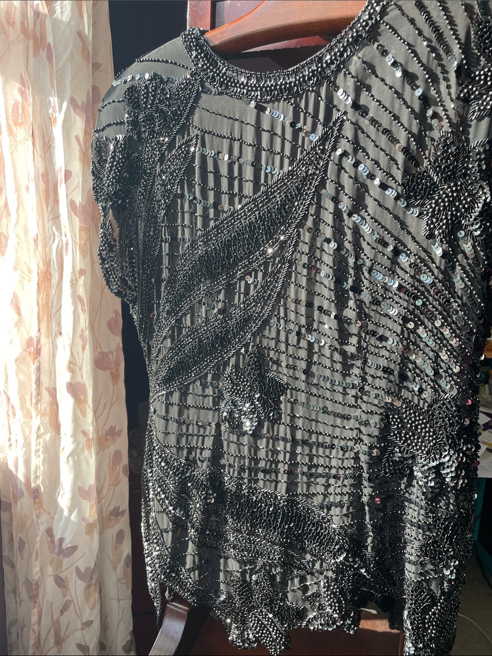 VTG OLEG CASSINI BEADED SILK TOP
